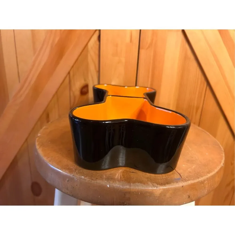 Rae Dunn Artisan Collection Bone Appetit Orange And Black Dog Pet Bowl New in bo